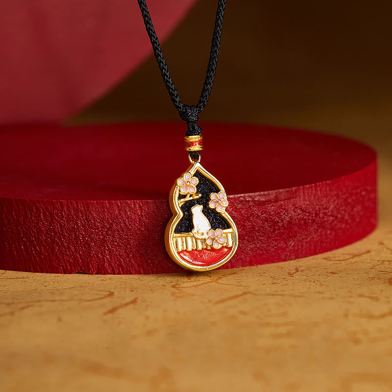 Buddha Stones Collar con colgante de protección de plata de ley 925 con diseño de calabaza y flor de melocotón - image 1