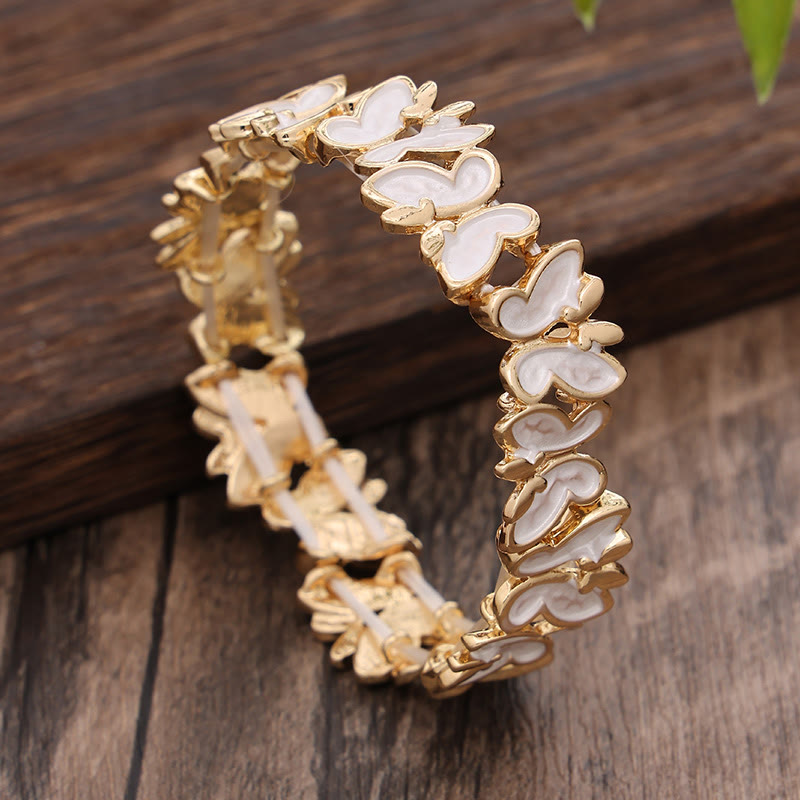 Pulsera elástica de aleación con diseño de mariposas coloridas y Buddha Stones