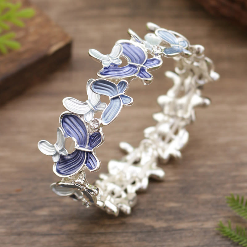 Pulsera elástica de aleación con diseño de mariposas coloridas y Buddha Stones