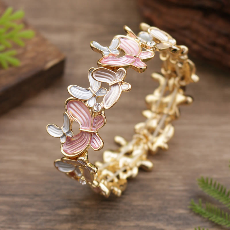 Pulsera elástica de aleación con diseño de mariposas coloridas y Buddha Stones
