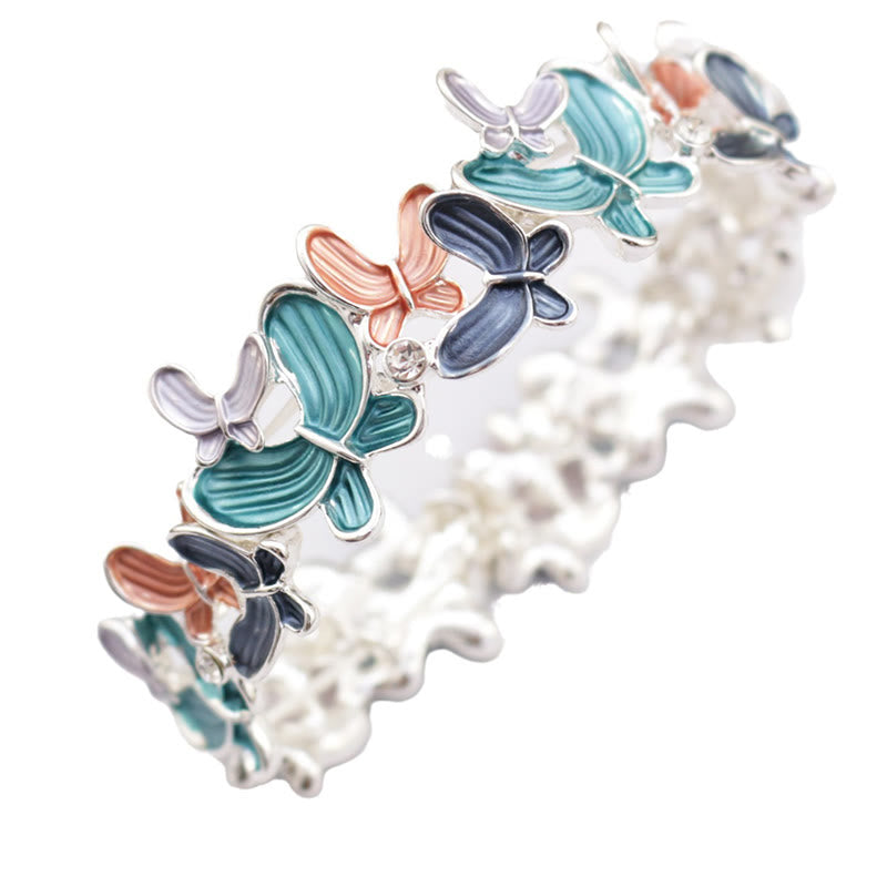 Pulsera elástica de aleación con diseño de mariposas coloridas y Buddha Stones