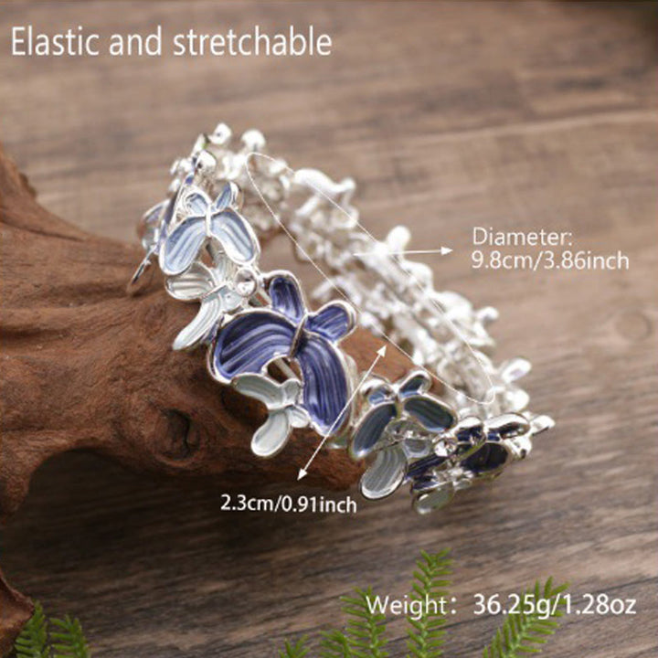Pulsera elástica de aleación con diseño de mariposas coloridas y Buddha Stones
