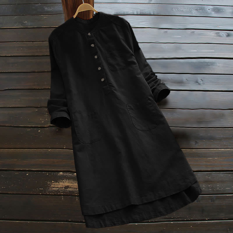 Camisa de mujer de manga larga con botones lisos y bolsillos Buddha Stones - Negro - US16, UK/AU20, EU48 (5XL) - image 11