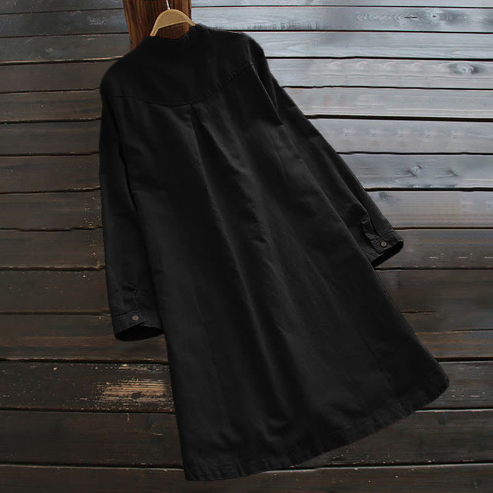 Camisa de mujer de manga larga con botones lisos y bolsillos Buddha Stones - image 12