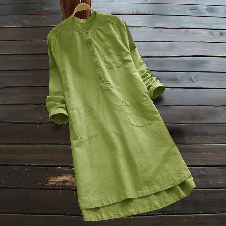Camisa de mujer de manga larga con botones y bolsillos, con estampado de Buddha Stones. - Verde amarillento - US16, UK/AU20, EU48 (5XL) - image 8