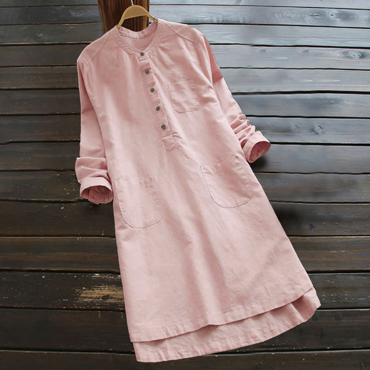 Camisa de mujer de manga larga con botones y bolsillos, con estampado de Buddha Stones. - Rosa - US16, UK/AU20, EU48 (5XL) - image 5