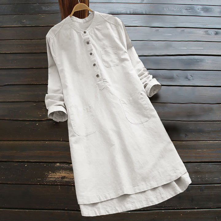 Camisa de mujer de manga larga con botones lisos y bolsillos Buddha Stones - Blanco - US16, UK/AU20, EU48 (5XL) - image 0