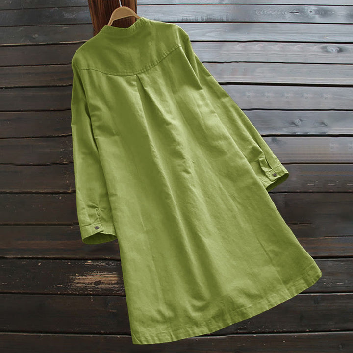 Camisa de mujer de manga larga con botones lisos y bolsillos Buddha Stones - image 9