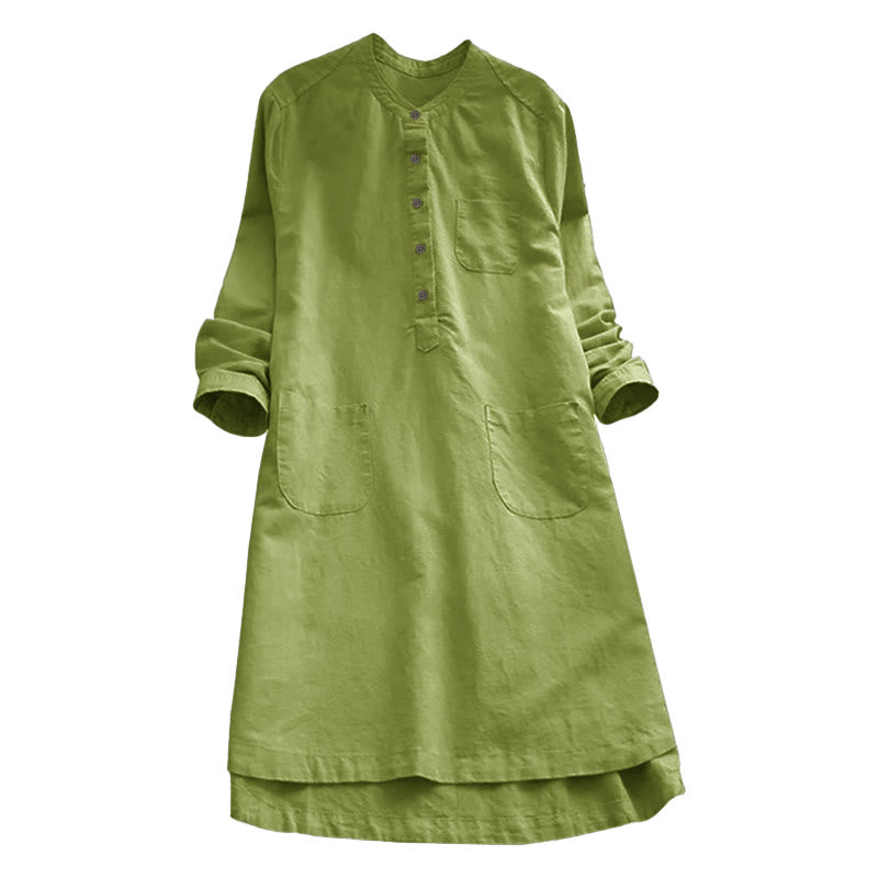 Camisa de mujer de manga larga con botones lisos y bolsillos Buddha Stones - image 10