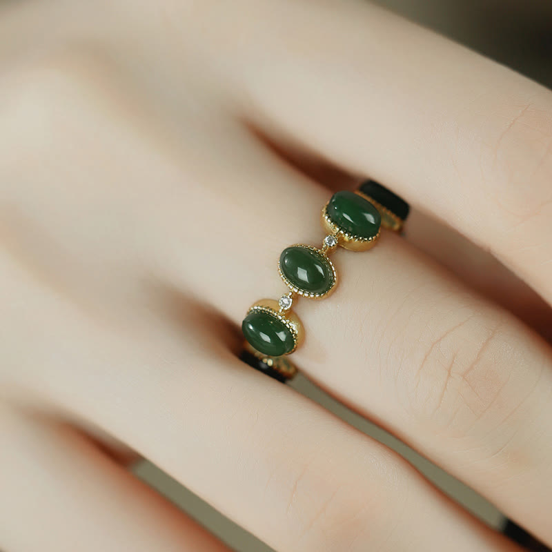 Anillo ajustable curativo con cuentas de jade cian hetiano de plata de ley 925 y Buddha Stones - image 4