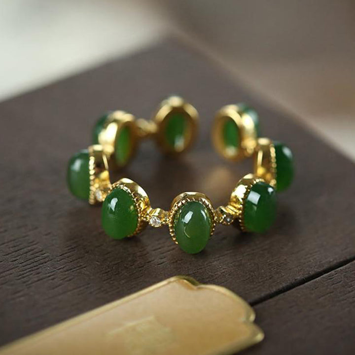 Anillo ajustable curativo con cuentas de jade cian hetiano de plata de ley 925 y Buddha Stones - image 3