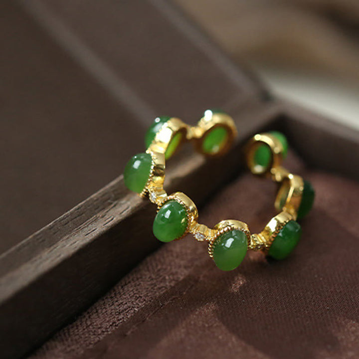 Anillo ajustable curativo con cuentas de jade cian hetiano de plata de ley 925 y Buddha Stones - image 9