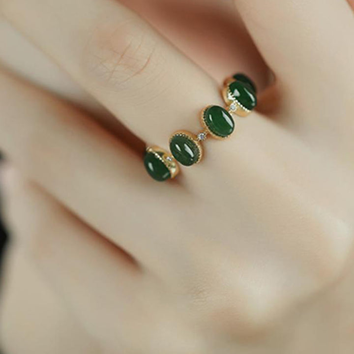 Anillo ajustable curativo con cuentas de jade cian hetiano de plata de ley 925 y Buddha Stones - image 8