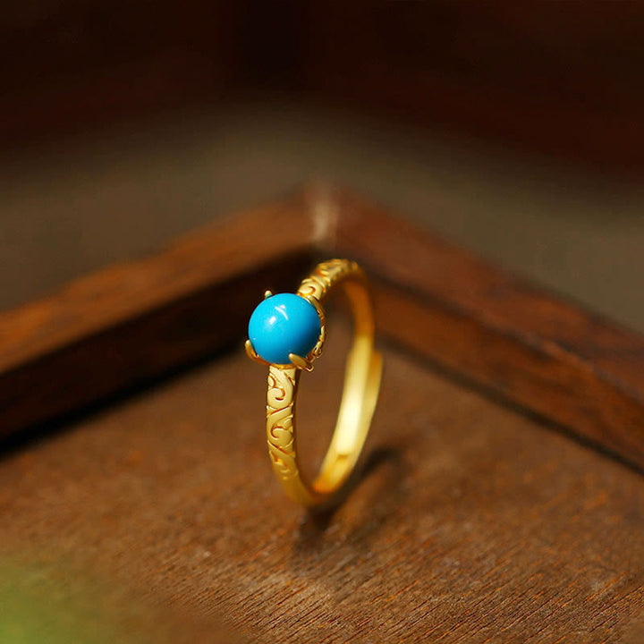 Anillo ajustable de cobre con protección turquesa y diseño simple de Buddha Stones
