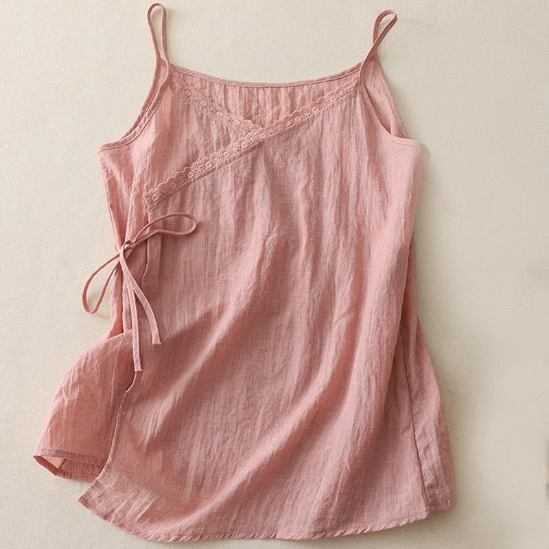 Chaleco vintage con cordones laterales y escote en V sin mangas para mujer de Buddha Stones - Rosa claro - US12, UK/AU16, EU44 (2XL) - image 0