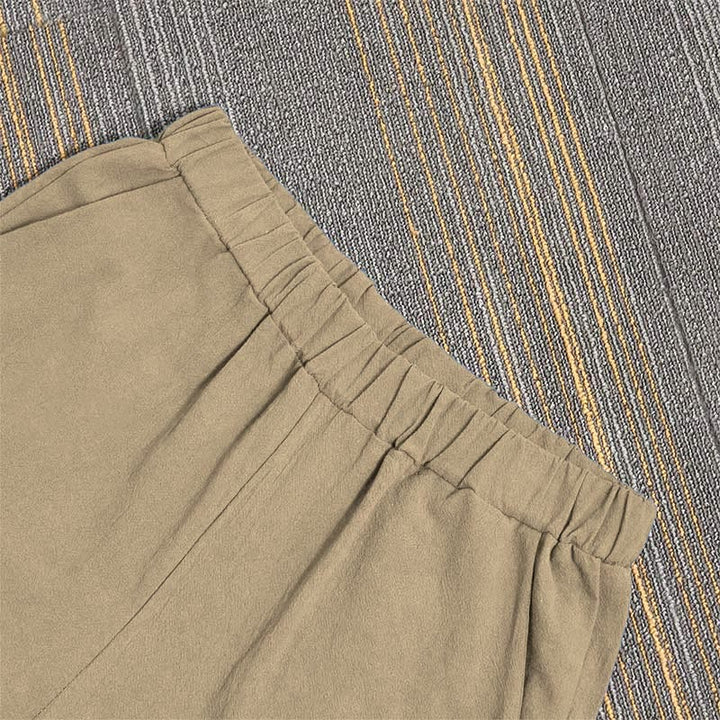 Pantalones de lino y algodón para mujer con diseño casual de Buddha Stones, color puro, con puños abotonados y bolsillos - image 3