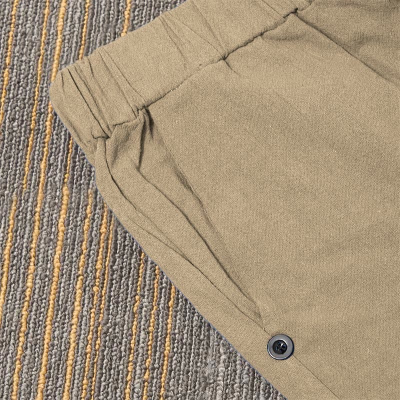 Pantalones de lino y algodón para mujer con diseño casual de Buddha Stones, color puro, con puños abotonados y bolsillos - image 4