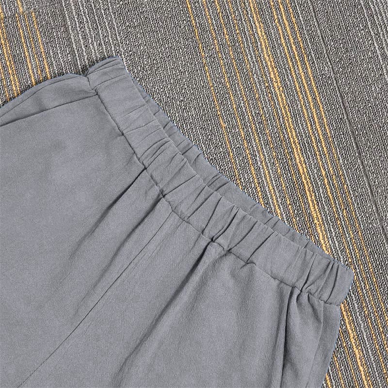 Pantalones de lino y algodón para mujer con diseño casual de Buddha Stones, color puro, con puños abotonados y bolsillos - image 34