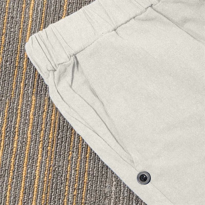 Pantalones de lino y algodón para mujer con diseño casual de Buddha Stones, color puro, con puños abotonados y bolsillos - image 33