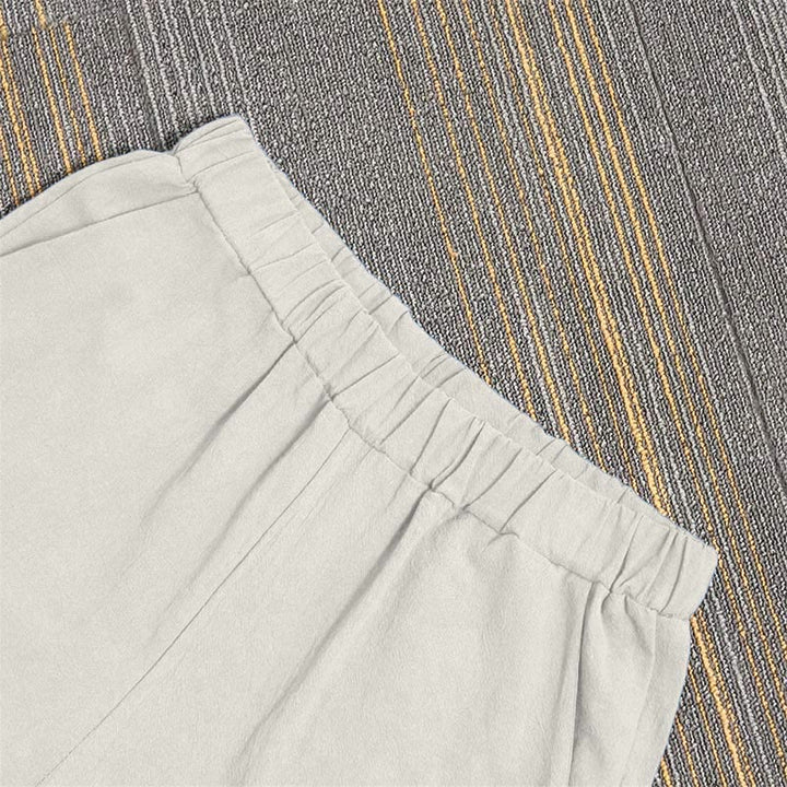 Pantalones de lino y algodón para mujer con diseño casual de Buddha Stones, color puro, con puños abotonados y bolsillos - image 27