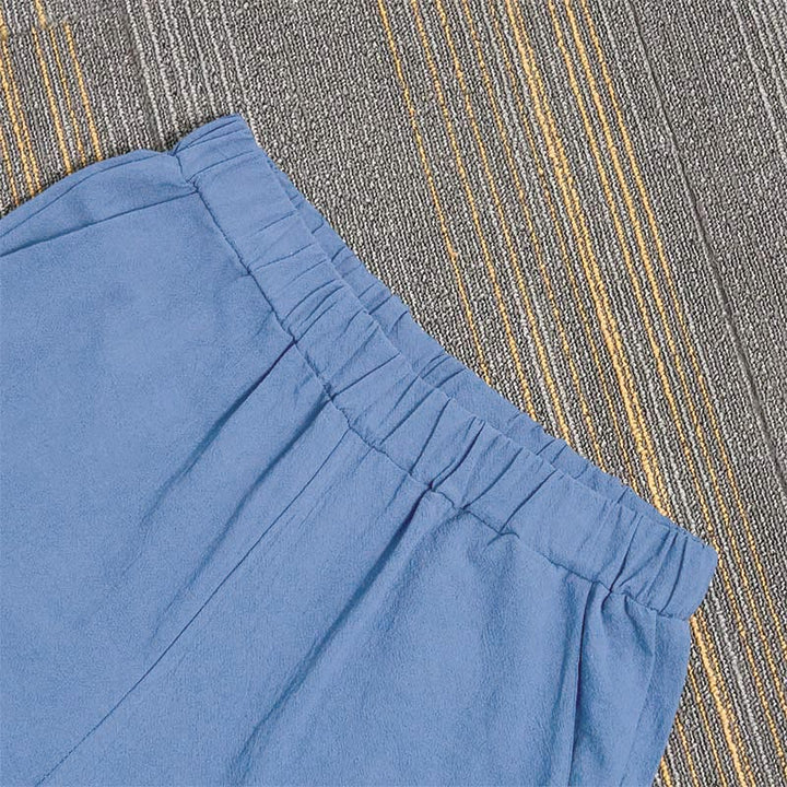 Pantalones de lino y algodón para mujer con diseño casual de Buddha Stones, color puro, con puños abotonados y bolsillos - image 35
