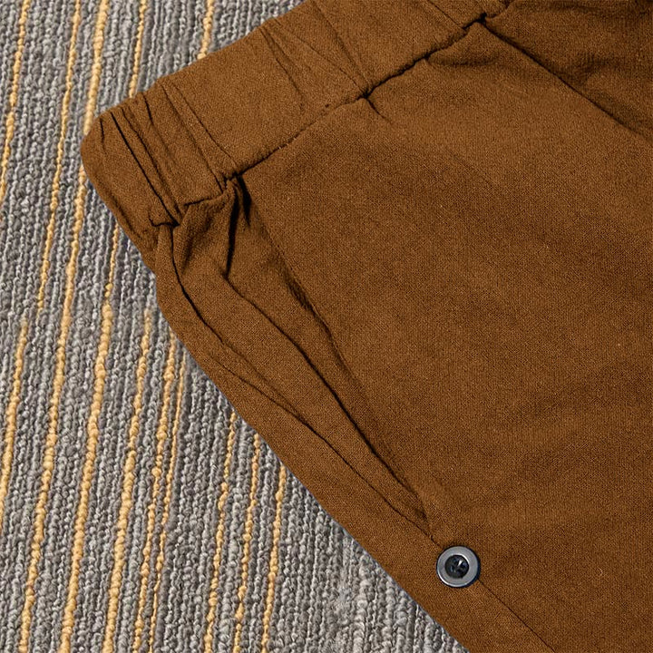 Pantalones de lino y algodón para mujer con diseño casual de Buddha Stones, color puro, con puños abotonados y bolsillos - image 28