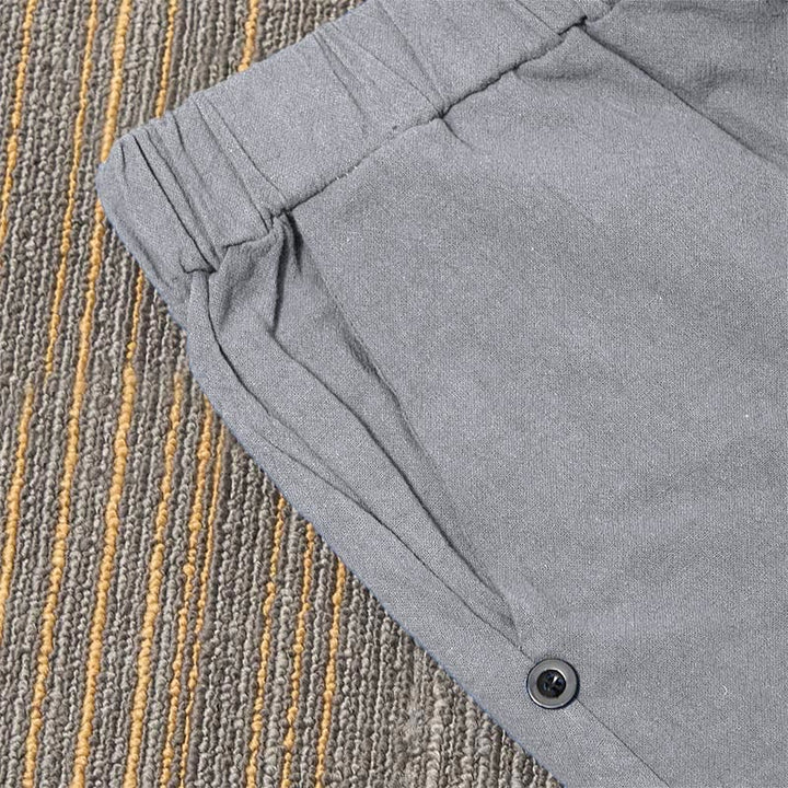 Pantalones de lino y algodón para mujer con diseño casual de Buddha Stones, color puro, con puños abotonados y bolsillos - image 37