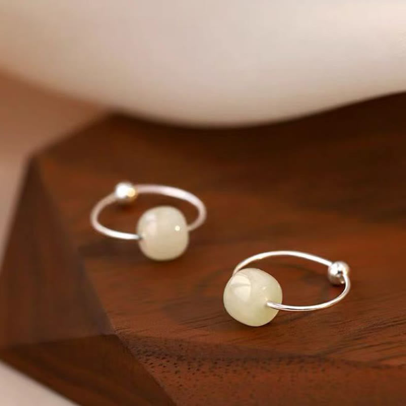 Pendientes de la suerte con cuentas de jade hetiano de plata de ley 925 y piedras de Buddha Stones