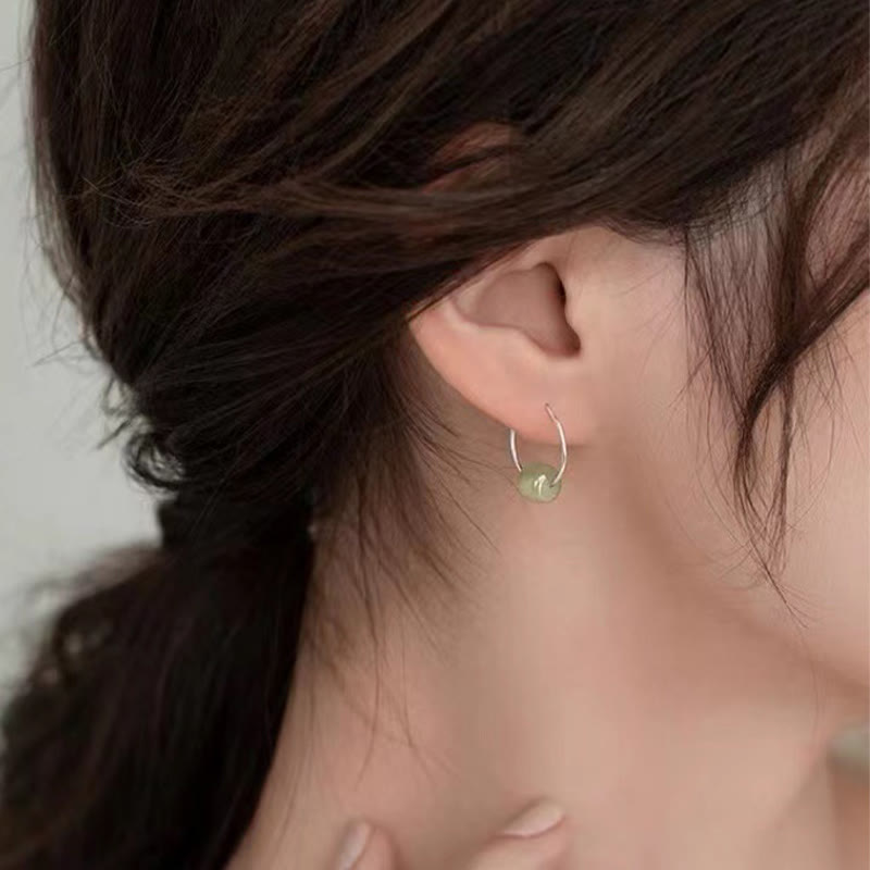 Pendientes de la suerte con cuentas de jade hetiano de plata de ley 925 y piedras de Buddha Stones