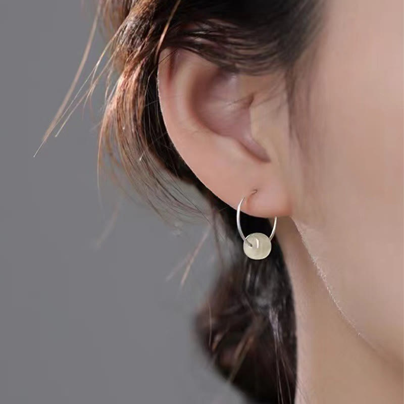 Pendientes de la suerte con cuentas de jade hetiano de plata de ley 925 y piedras de Buddha Stones