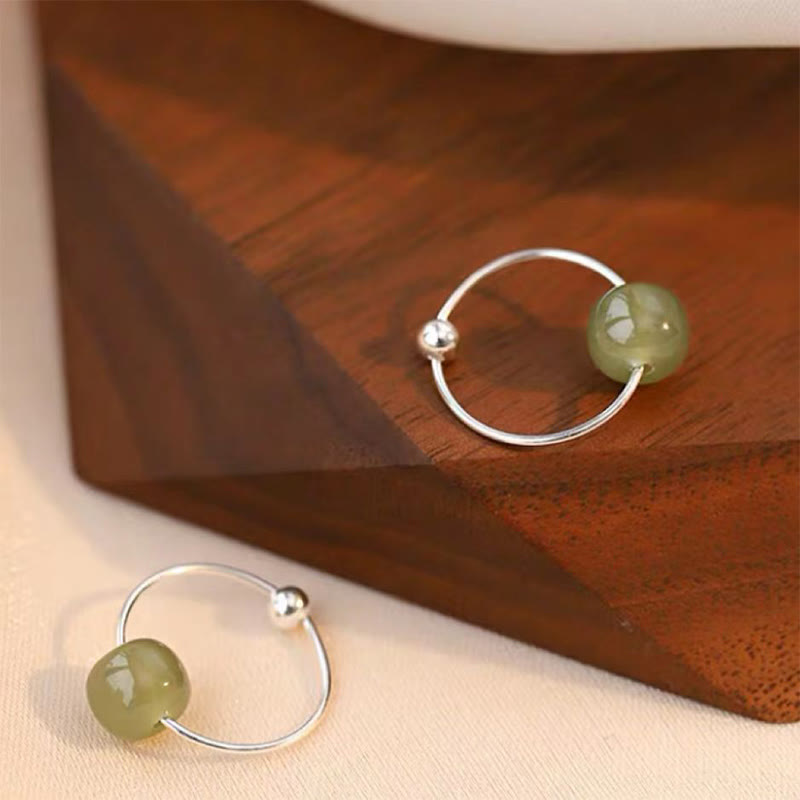 Pendientes de la suerte con cuentas de jade hetiano de plata de ley 925 y piedras de Buddha Stones