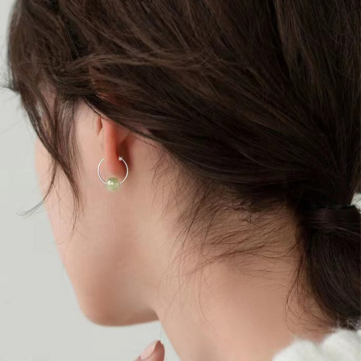 Pendientes de la suerte con cuentas de jade hetiano de plata de ley 925 y piedras de Buddha Stones