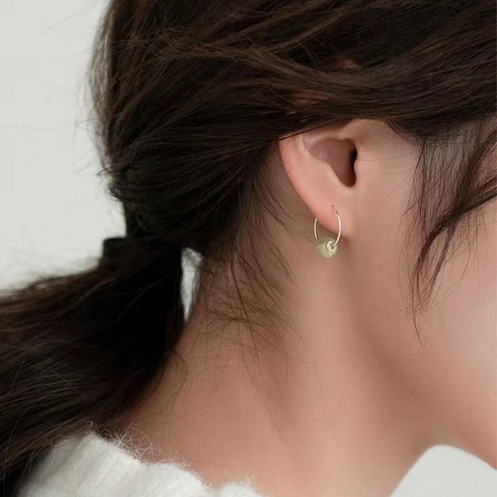 Pendientes de la suerte con cuentas de jade hetiano de plata de ley 925 y piedras de Buddha Stones