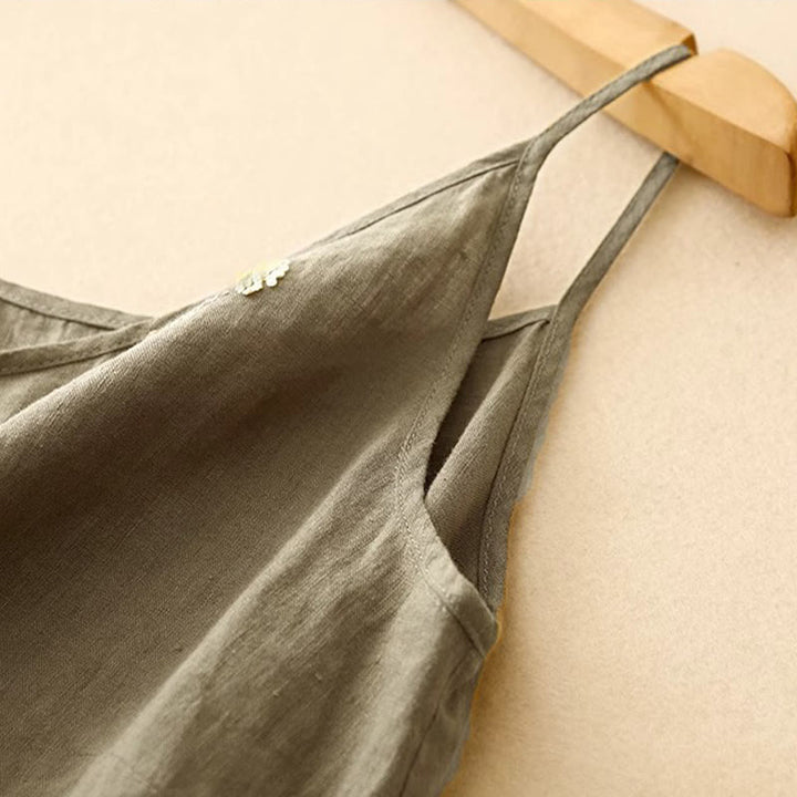 Chaleco sin mangas de lino y algodón para mujer con diseño asimétrico y bordado étnico de Buddha Stones - image 3