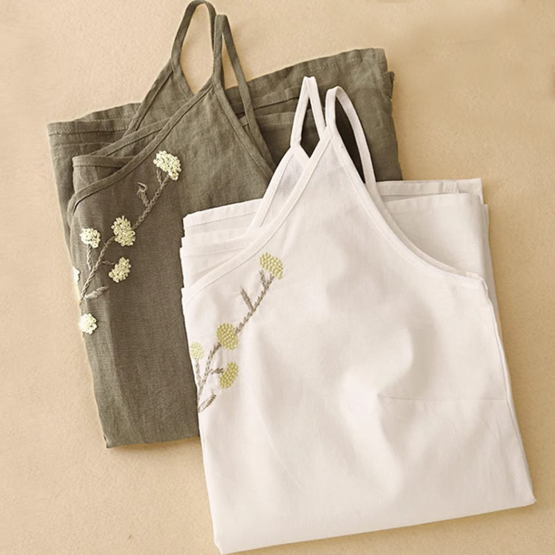 Chaleco sin mangas de lino y algodón para mujer con diseño asimétrico y bordado étnico de Buddha Stones - image 10