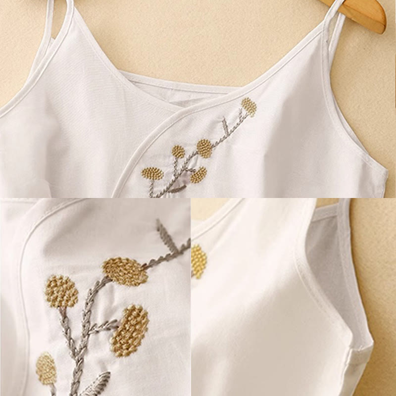 Chaleco sin mangas de lino y algodón para mujer con diseño asimétrico y bordado étnico de Buddha Stones - image 9