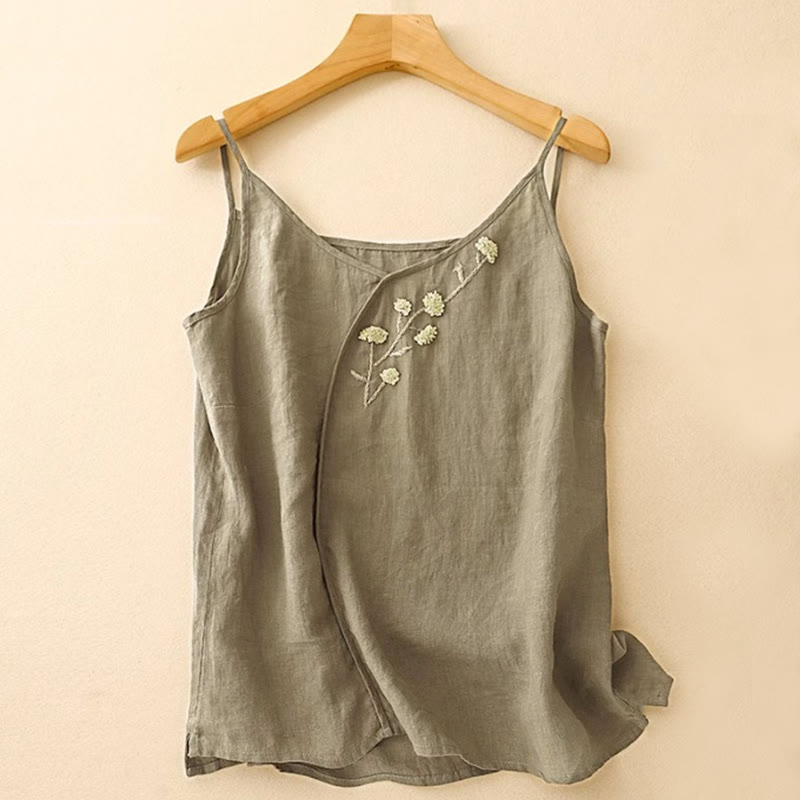 Chaleco sin mangas para mujer con bordado étnico de Buddha Stones y diseño asimétrico - Verde oliva oscuro - US14, UK/AU18, EU46 (4XL) - image 0