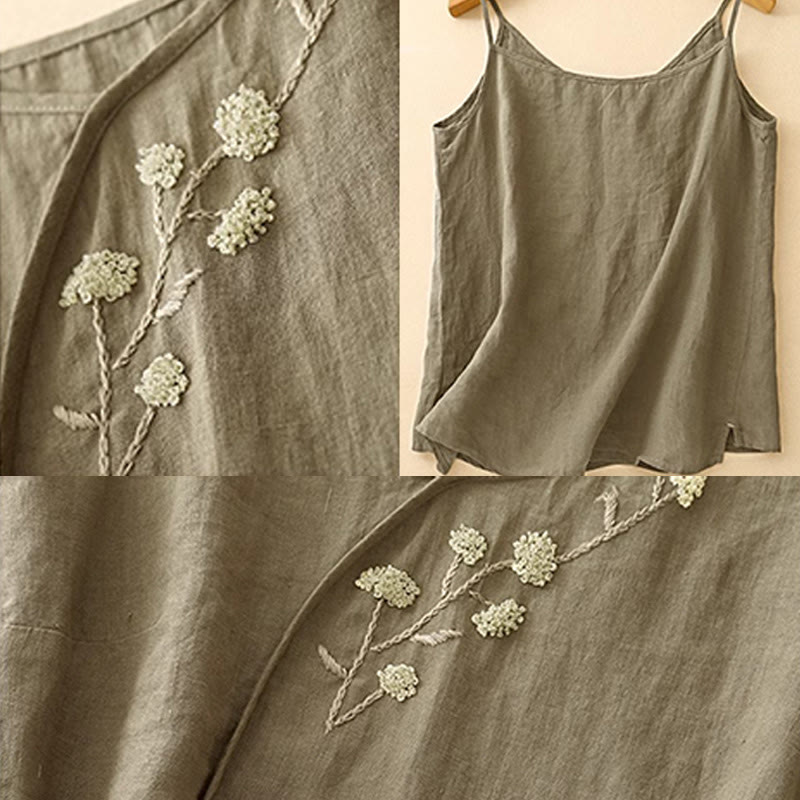 Chaleco sin mangas de lino y algodón para mujer con diseño asimétrico y bordado étnico de Buddha Stones - image 5