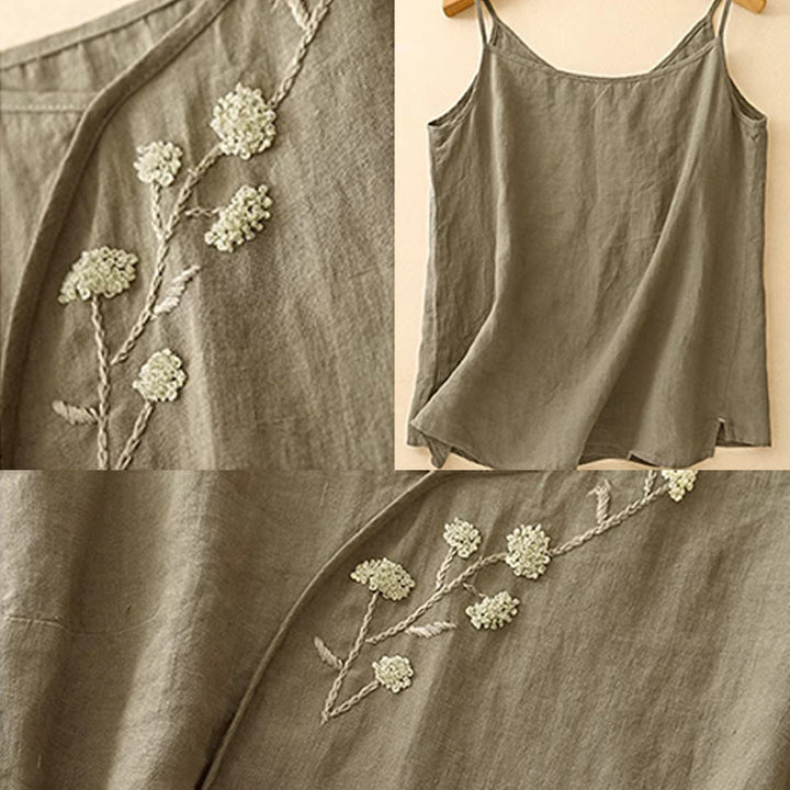 Chaleco sin mangas de lino y algodón para mujer con diseño asimétrico y bordado étnico de Buddha Stones - image 5