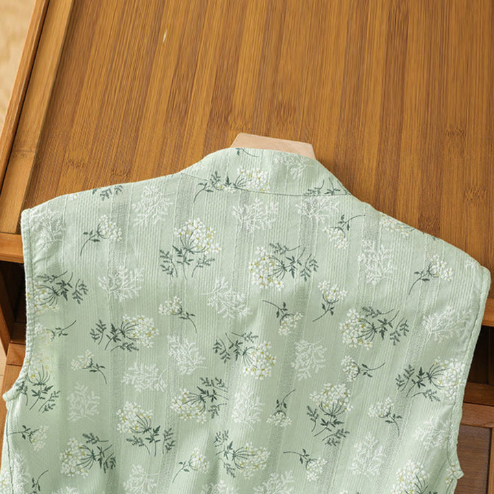 Chaleco sin mangas de algodón para mujer con estampado retro de Buddha Stones y estampado floral de plantas y botones de rana china - image 20