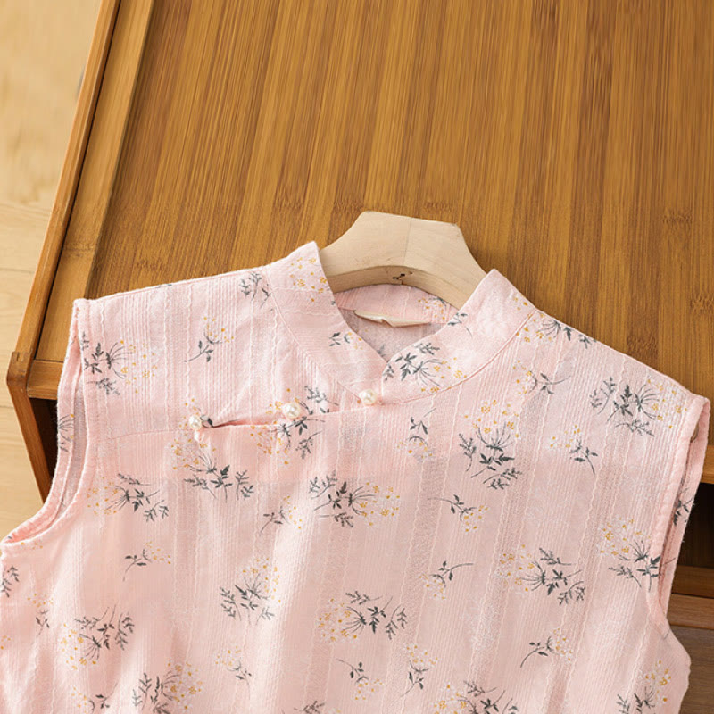 Chaleco sin mangas de algodón para mujer con estampado retro de Buddha Stones y estampado floral de plantas y botones de rana china - image 12