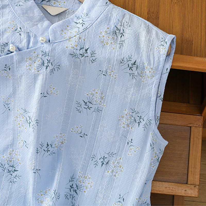 Chaleco sin mangas de algodón para mujer con estampado retro de Buddha Stones y estampado floral de plantas y botones de rana china - image 25