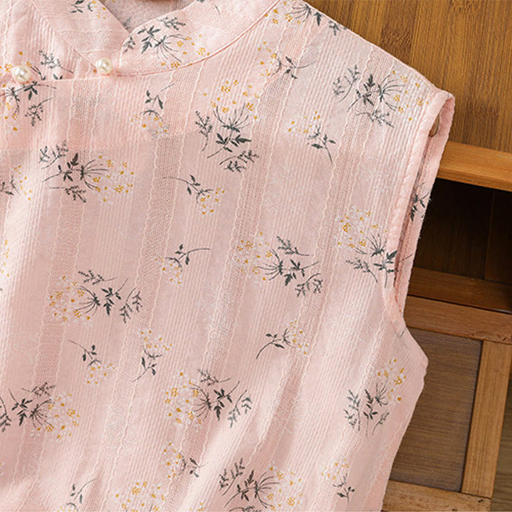 Chaleco sin mangas de algodón para mujer con estampado retro de Buddha Stones y estampado floral de plantas y botones de rana china - image 14