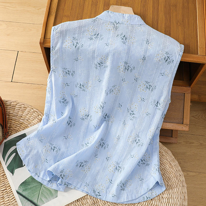 Chaleco sin mangas de algodón para mujer con estampado retro de Buddha Stones y estampado floral de plantas y botones de rana china - image 24