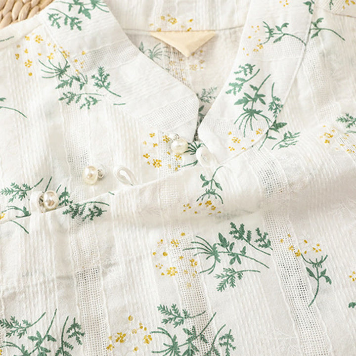 Chaleco sin mangas de algodón para mujer con estampado retro de Buddha Stones y estampado floral de plantas y botones de rana china - image 5