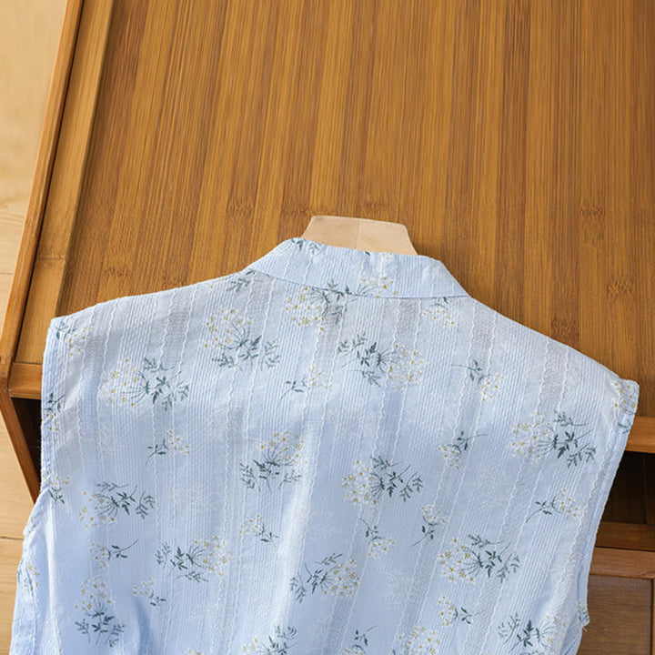 Chaleco sin mangas de algodón para mujer con estampado retro de Buddha Stones y estampado floral de plantas y botones de rana china - image 28