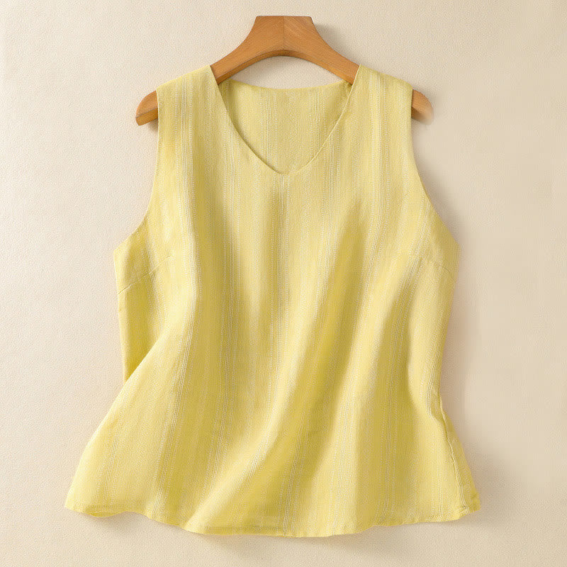 Chaleco sin mangas de algodón para mujer, diseño simple, color liso, estilo vintage de verano, con cuello en V y Buddha Stones - Caqui - US8-10，UK/AU12-14，EU40-42 (2XL) - image 0