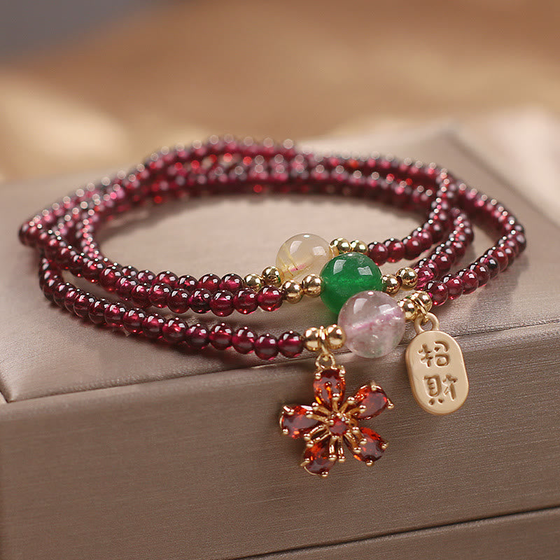 Pulsera multicapa con cuentas de Buddha Stones ultrafinas naturales de 3 mm y flor de cerezo para atraer la fortuna y protegerla.