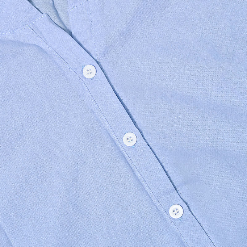 Camisa informal de manga corta con cuello entallado y botones lisos de Buddha Stones para mujer - image 9