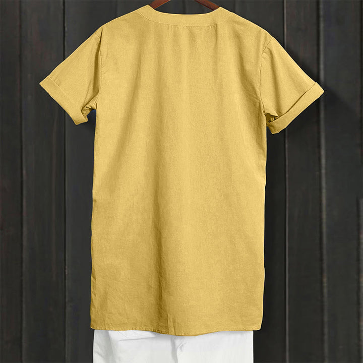 Camisa informal de manga corta con cuello entallado y botones lisos de Buddha Stones para mujer - image 13